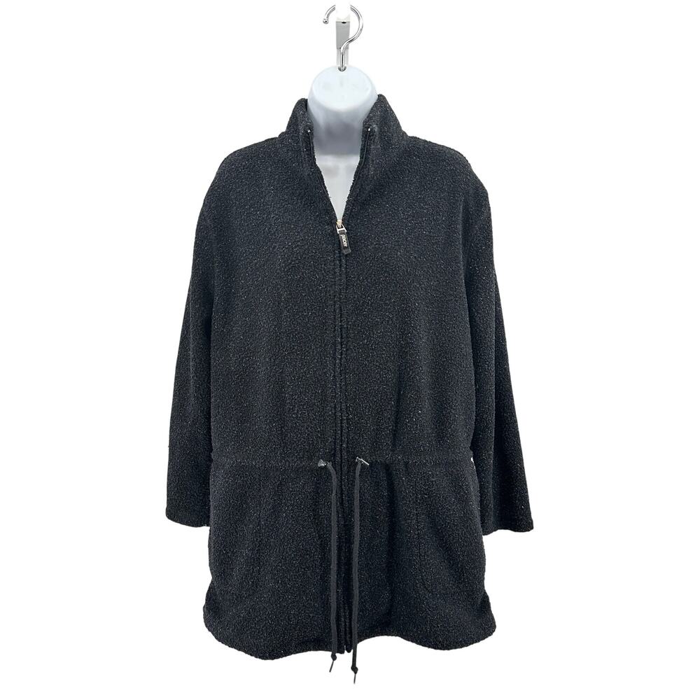 Pacer Fleece Jacket Womens M Black Full Zip Drawstring Waist Collared Oversized
